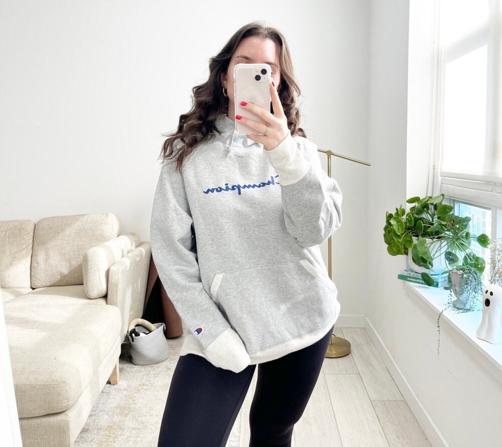 Champion Gray Logo Hoodie Sweatshirt Size 2X